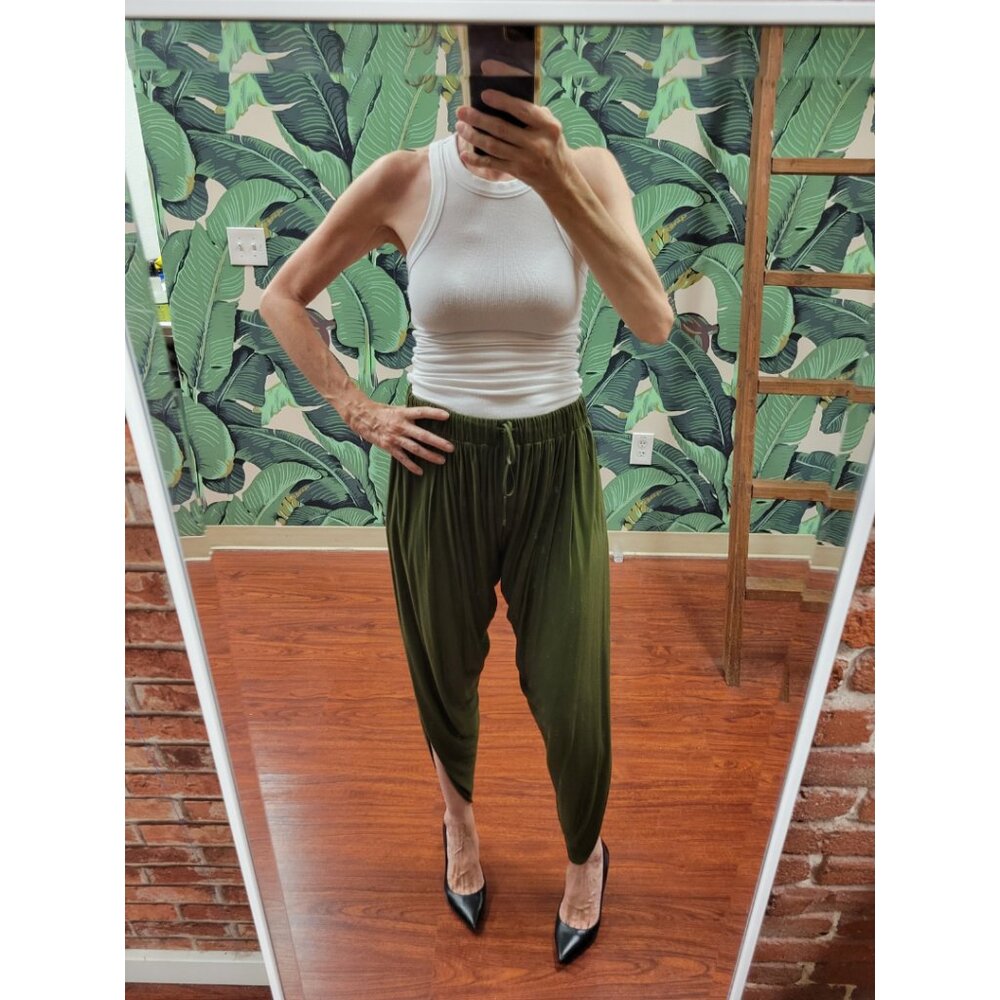 Haute Hippie Draped Harem Pants in Olive Green
